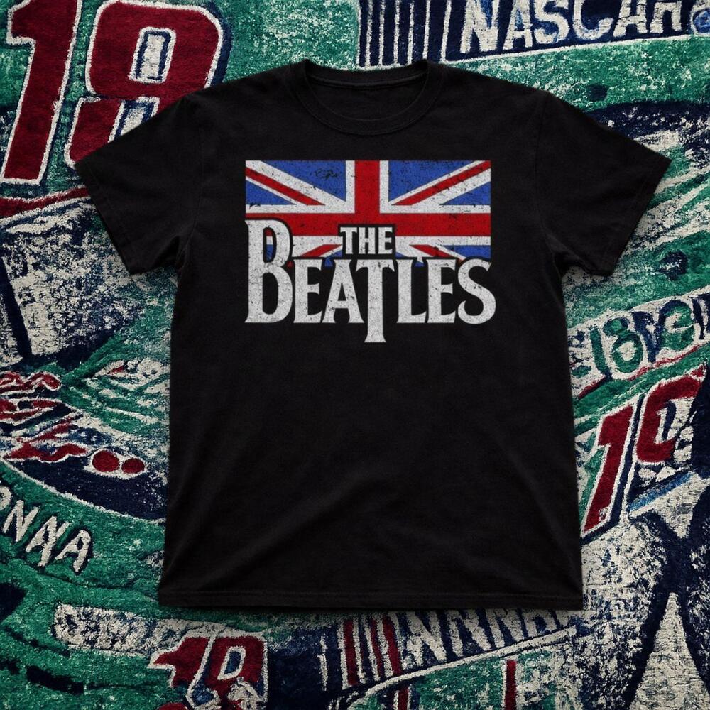 Black The Beatles Uk Flag Graphic Tee Rock Band Unisex